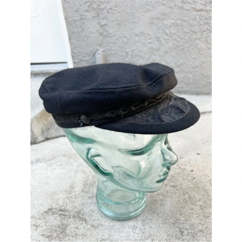 Vintage Greek Fisherman Newsboy Sailor Cap Hat Wool Embroidered Black Size L - Picture 4 of 16